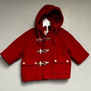 Baby boy infant toddler size 12 months red wool coat with metal clasp Christmas